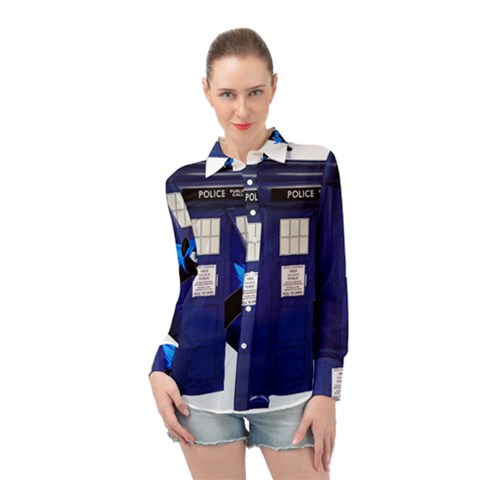 Tardis-doctor-who Long Sleeve Chiffon Shirt by Cowasu