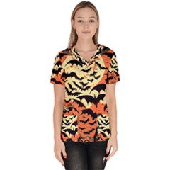 Bat Pattern Women s V-neck Scrub Top by Valentinaart