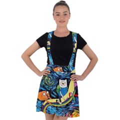 Cartoon Parody  Art Starry Night Van Gogh Velvet Suspender Skater Skirt by Sarkoni