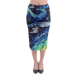 Spaceship Galaxy Parody Art Starry Night Midi Pencil Skirt by Sarkoni