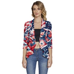 America Pattern Women s 3/4 Sleeve Ruffle Edge Open Front Jacket by Valentinaart