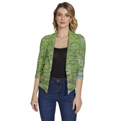 Map Earth World Russia Europe Women s Draped Front 3/4 Sleeve Shawl Collar Jacket by Bangk1t