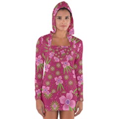 Flower Background Pattern Pink Long Sleeve Hooded T-shirt by Ravend
