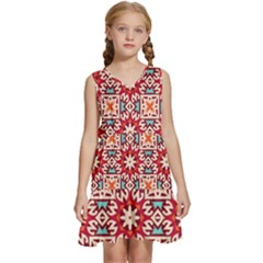 Geometric Pattern Seamless Abstract Kids  Sleeveless Tiered Mini Dress by Ravend