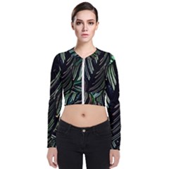 Calathea Leaves Strippe Line Long Sleeve Zip Up Bomber Jacket by Ravend