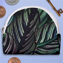Calathea Leaves Strippe Line Horseshoe Style Canvas Pouch by Ravend