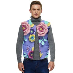 3d Flowers Pattern Flora Background Men s Button Up Puffer Vest	 by Bedest