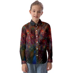 Peacock Feather Bird Kids  Long Sleeve Shirt by Bedest