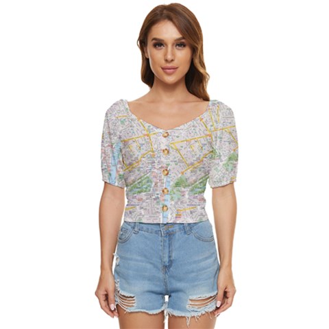 London City Map Button Up Blouse by Bedest