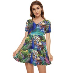 Peacocks  Fantasy Garden Tiered Short Sleeve Babydoll Dress by Bedest