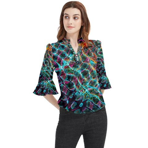 Fractal Abstract Waves Background Wallpaper Loose Horn Sleeve Chiffon Blouse by Ravend