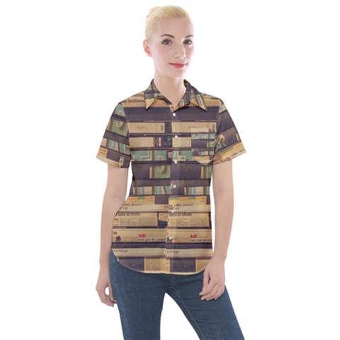 Books Antique Worn Spent Romance Antique Dealer Women s Short Sleeve Pocket Shirt by Ravend