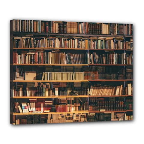 Books On Bookshelf Assorted Color Book Lot In Bookcase Library Canvas 20  X 16  (stretched) by Ravend