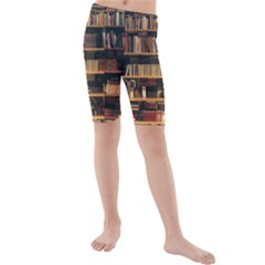 Books On Bookshelf Assorted Color Book Lot In Bookcase Library Kids  Mid Length Swim Shorts by Ravend