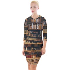 Books On Bookshelf Assorted Color Book Lot In Bookcase Library Quarter Sleeve Hood Bodycon Dress by Ravend