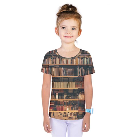 Books On Bookshelf Assorted Color Book Lot In Bookcase Library Kids  One Piece T-shirt by Ravend