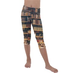 Books On Bookshelf Assorted Color Book Lot In Bookcase Library Kids  Lightweight Velour Capri Leggings  by Ravend