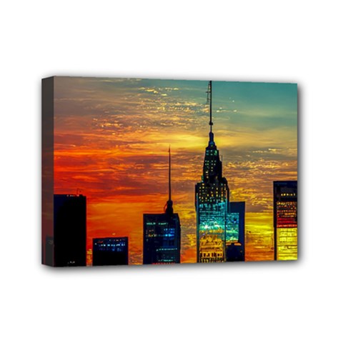 New York City Skyline Usa Mini Canvas 7  X 5  (stretched) by Ndabl3x
