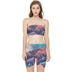 Adventure Psychedelic Mountain Stretch Shorts And Tube Top Set by Ndabl3x