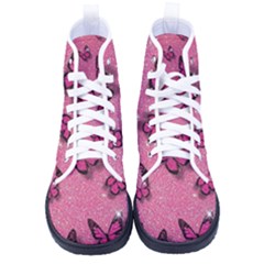 Pink Glitter Butterfly Kid s High-top Canvas Sneakers by Ndabl3x
