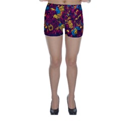 Psychedelic Digital Art Colorful Flower Abstract Multi Colored Skinny Shorts by Bedest