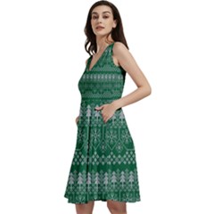 Christmas Knit Digital Sleeveless V-neck Skater Dress With Pockets by Mariart