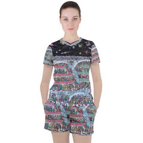 Abstract Painting Space Cartoon Women s T-shirt And Shorts Set by Grandong
