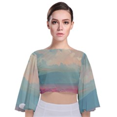 Anime Landscape Tie Back Butterfly Sleeve Chiffon Top by Sarkoni