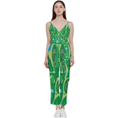 Golf Course Par Golf Course Green V-neck Camisole Jumpsuit by Sarkoni