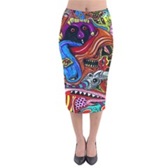 Psychedelic Trippy Hippie  Weird Art Velvet Midi Pencil Skirt by Sarkoni