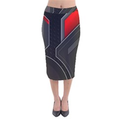 Gamer Tech Black Mesh Red Modern Shape Texture Geometric Pattern Velvet Midi Pencil Skirt by Sarkoni