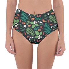 Pattern Forest Leaf Flower Motif Reversible High-waist Bikini Bottoms by Sarkoni