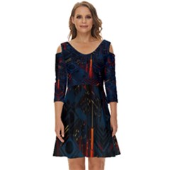 Architecture City Pixel Art Shoulder Cut Out Zip Up Dress by Sarkoni