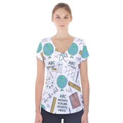 School Subjects And Objects Vector Illustration Seamless Pattern Short Sleeve Front Detail Top by Grandong