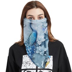 Chinese Style 3d Embossed Blue Peacock Oil Painting Face Covering Bandana (triangle) by Grandong