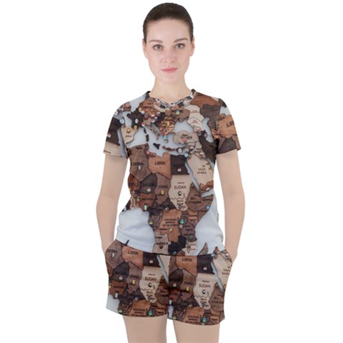 3d Vintage World Map Women s T-shirt And Shorts Set by Grandong