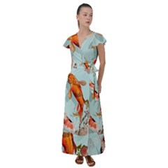 Koi Fish Flutter Sleeve Maxi Dress by Grandong