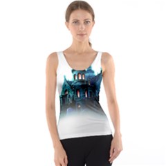 Blue Castle Halloween Horror Haunted House Women s Basic Tank Top by Sarkoni
