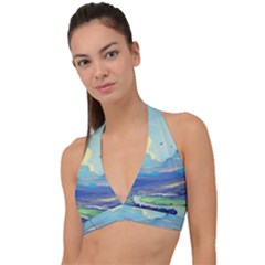 Digital Art Fantasy Landscape Halter Plunge Bikini Top by uniart180623