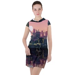 Pixel Art City Drawstring Hooded Dress by Sarkoni