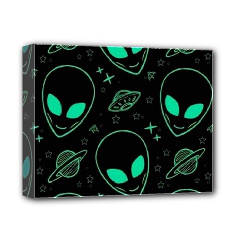 Alien Green Black Pattern Deluxe Canvas 14  X 11  (stretched) by Ndabl3x