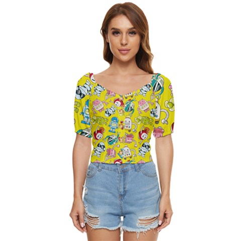 Robot Pattern Button Up Blouse by Ndabl3x