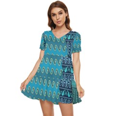 Aztec, Batik Tiered Short Sleeve Babydoll Dress by nateshop