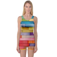 Rainbow Wood One Piece Boyleg Swimsuit by zappwaits