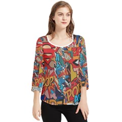 Comic Cartoon Pattern Chiffon Quarter Sleeve Blouse by pakminggu