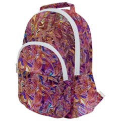 Ochre On Fuchsia Blend Rounded Multi Pocket Backpack by kaleidomarblingart
