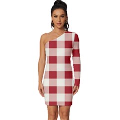 Gingham - 4096x4096px - 300dpi14 Long Sleeve One Shoulder Mini Dress by EvgeniaEsenina