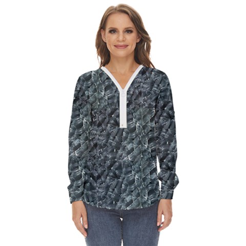 Ceramics Broken  Zip Up Long Sleeve Blouse by Internationalstore