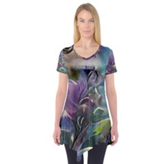 Abstract Blossoms  Short Sleeve Tunic  by Internationalstore