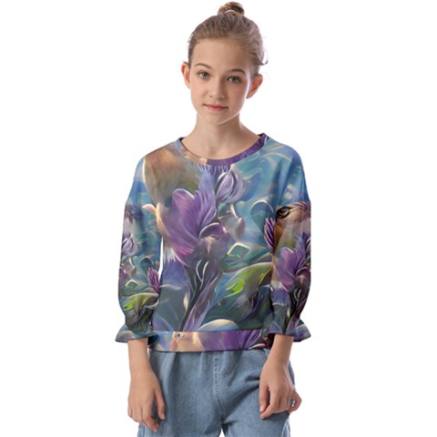 Abstract Blossoms  Kids  Cuff Sleeve Top by Internationalstore